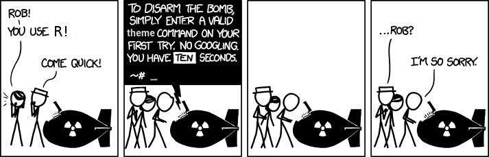 From https://jonocarroll.github.io/ggeasy   , an adaptation of https://xkcd.com/1168/